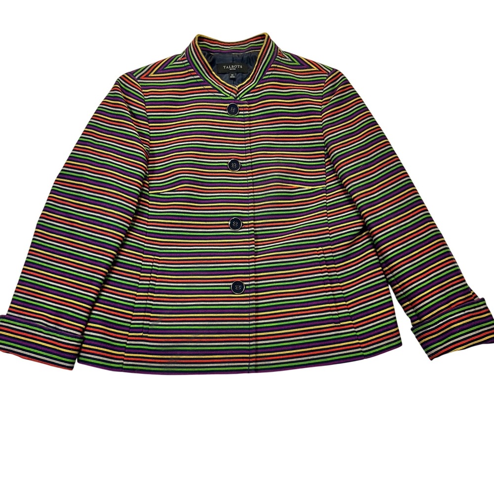 Talbots Jacket Womens 8P Multicolor Striped Mandarin Collar Preppy Professional